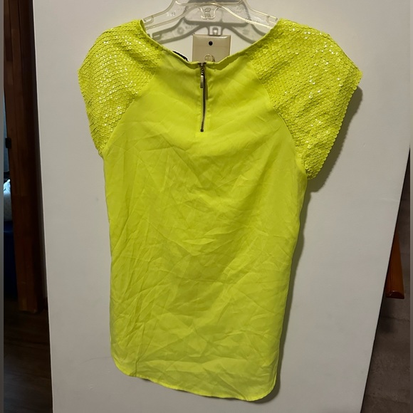 EXPRESS SEQUIN BLOUSE TOP BRIGHT NEON YELLOW GREEN - Picture 2 of 3